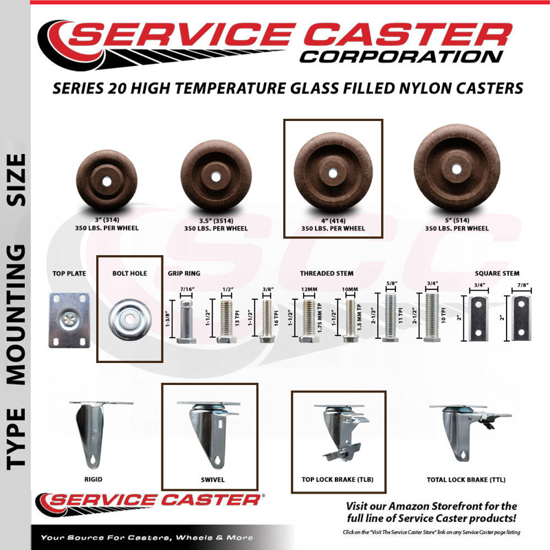 4-Piece Glass Filled Nylon Caster Set