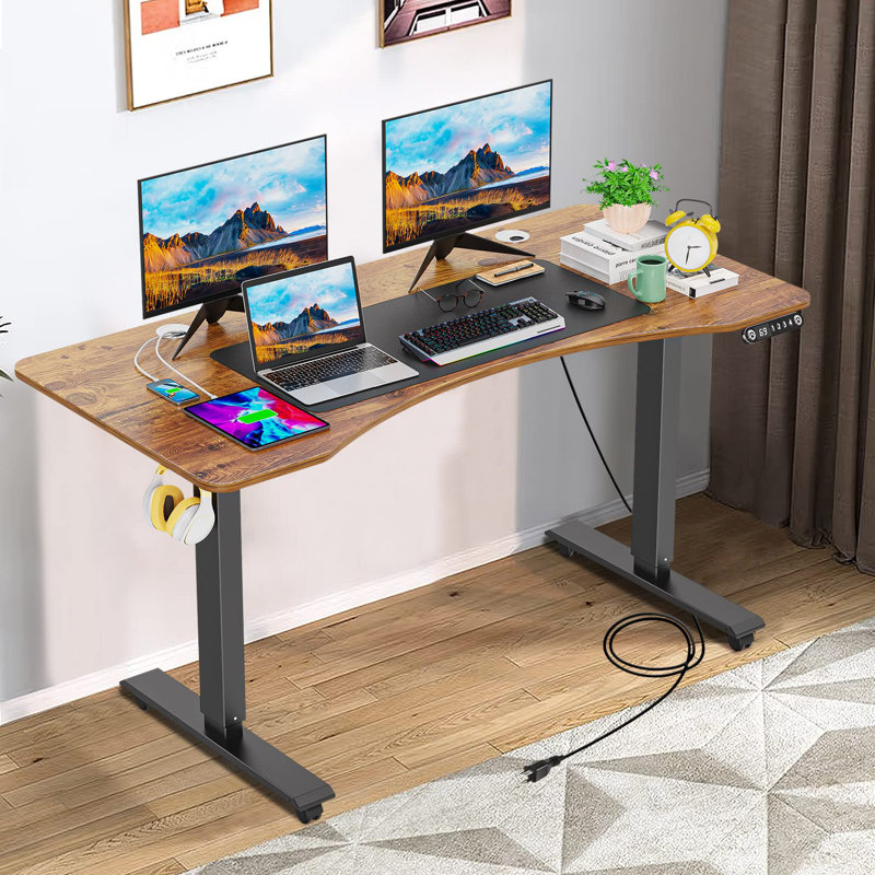 Bureau pour travailler debout à hauteur réglable avec prises Kriaris, Brun / noir
