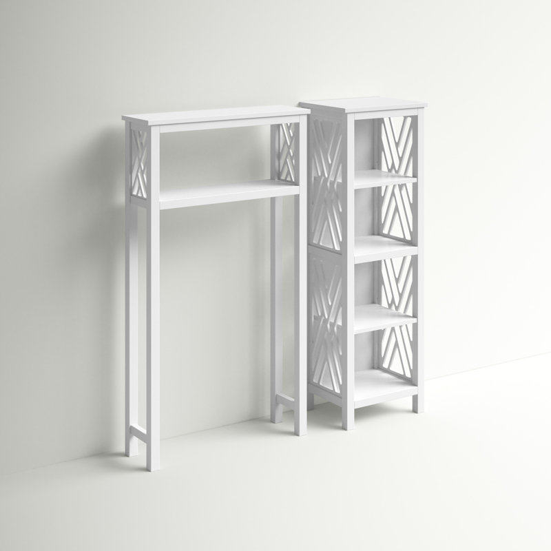 Lund Wooden Bath Set With 1 Over The Toilet Bathroom Shelf And 1 Tall Bath Storage Shelf