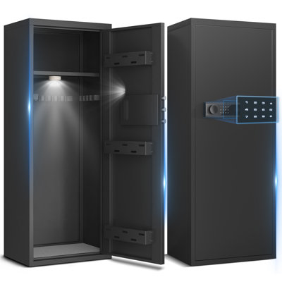 Coffre-fort pour armes à feu 51,96 po avec double alarme et mode silencieux, coffre-fort non assemblé pour carabine et pistolets à domicile, armoire à fusil longue avec tablette tactile, fentes pour pistolet magnétique (numérique)