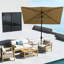 Grand parasol d'extérieur de 6,5 pi x 10 pi, abri de table de patio avec manivelle, bouton inclinable, café, housse rectangulaire de 50 blocs et plus, inclinaison fiable, protection
