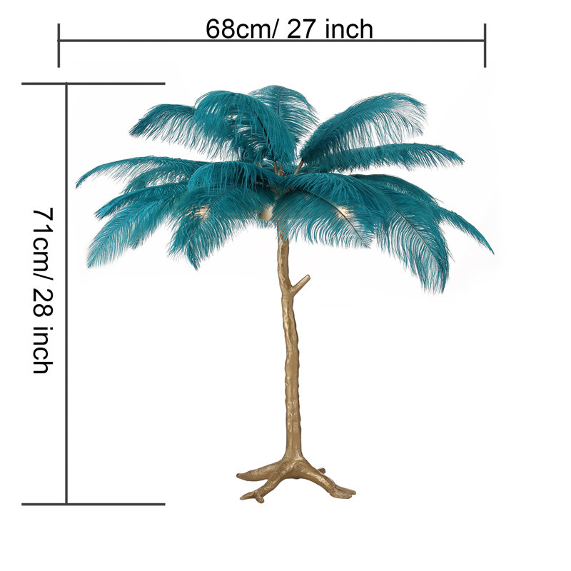 28"H Branch and Ostrich Feather Table Lamp, Blue