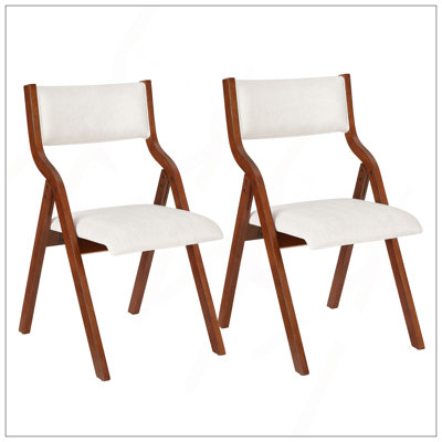 Upholstered Folding Dining Chair, Space Saving, Easy To Carry, Dining Room, No Assembly Required,2-Pack-Cream White+Cherry