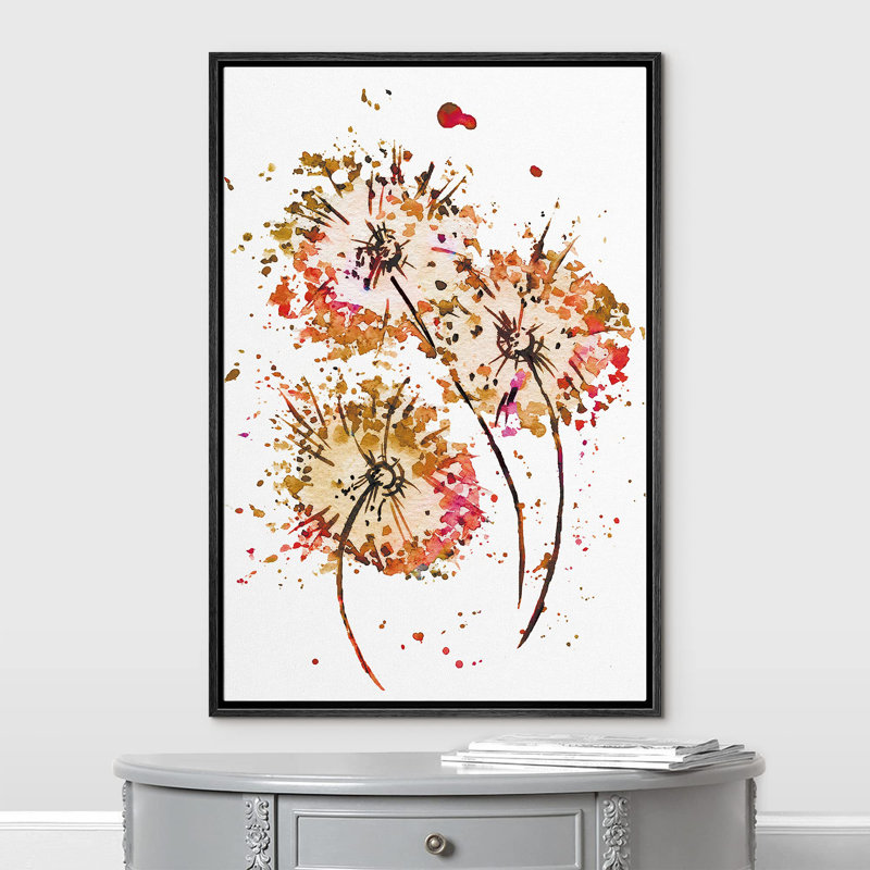 Aquarelle brune, explosion de pissenlits, illustrations de plantes florales, minimalisme rustique foncé, Noir