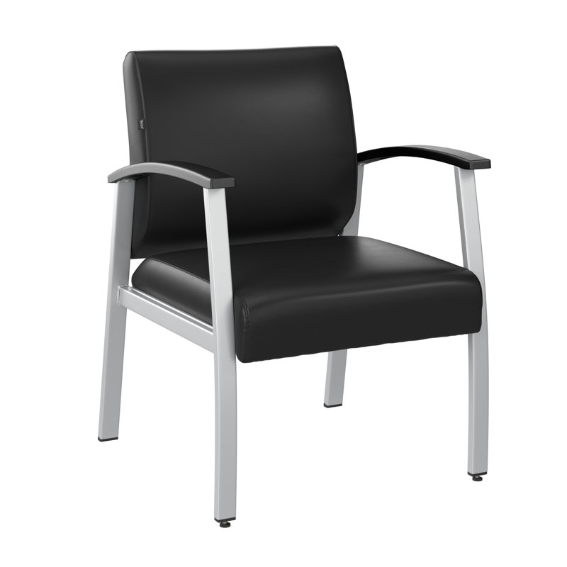 Black Vinyl Mid-Back Waiting Room Chair with Metal Frame