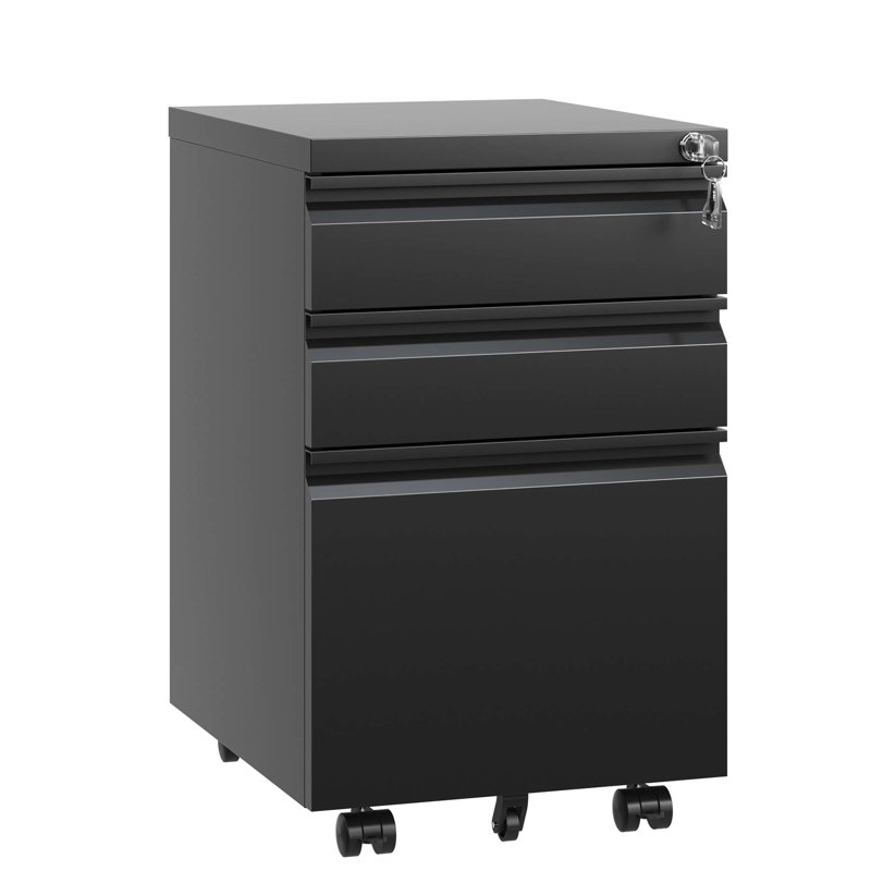 3 Drawer Metal Filing Cabinet For Office, Black, Fully Assembled, Secure Storage Solution, Space Saving Black File Cabinet, Lockable Office Supplies, Modern Design