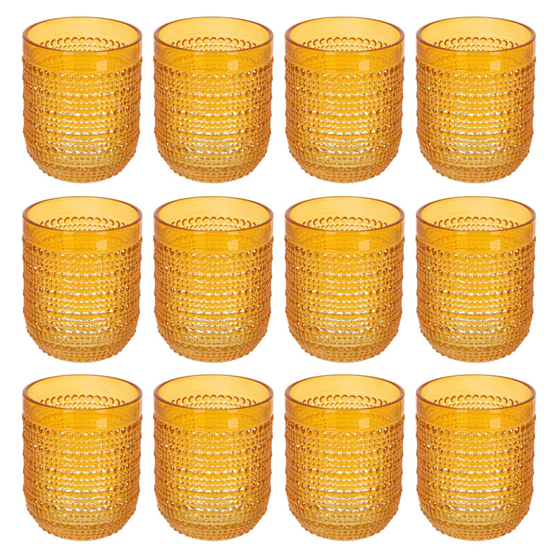 Verres ronds en verre à pois surélevés, Jaune