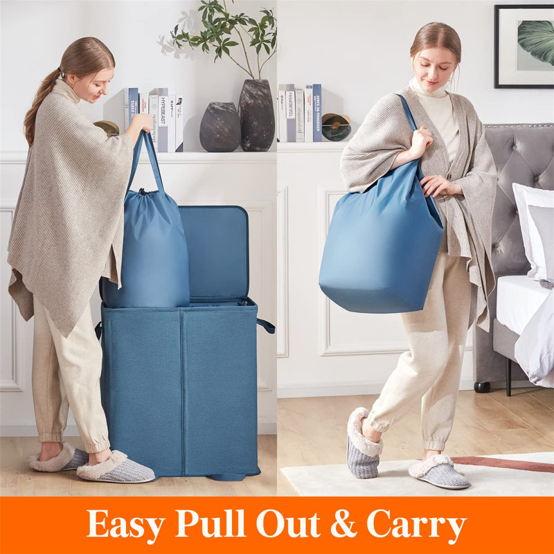 Laundry Hamper with Handles, Blue, 65cm H x 60cm W x 35cm D