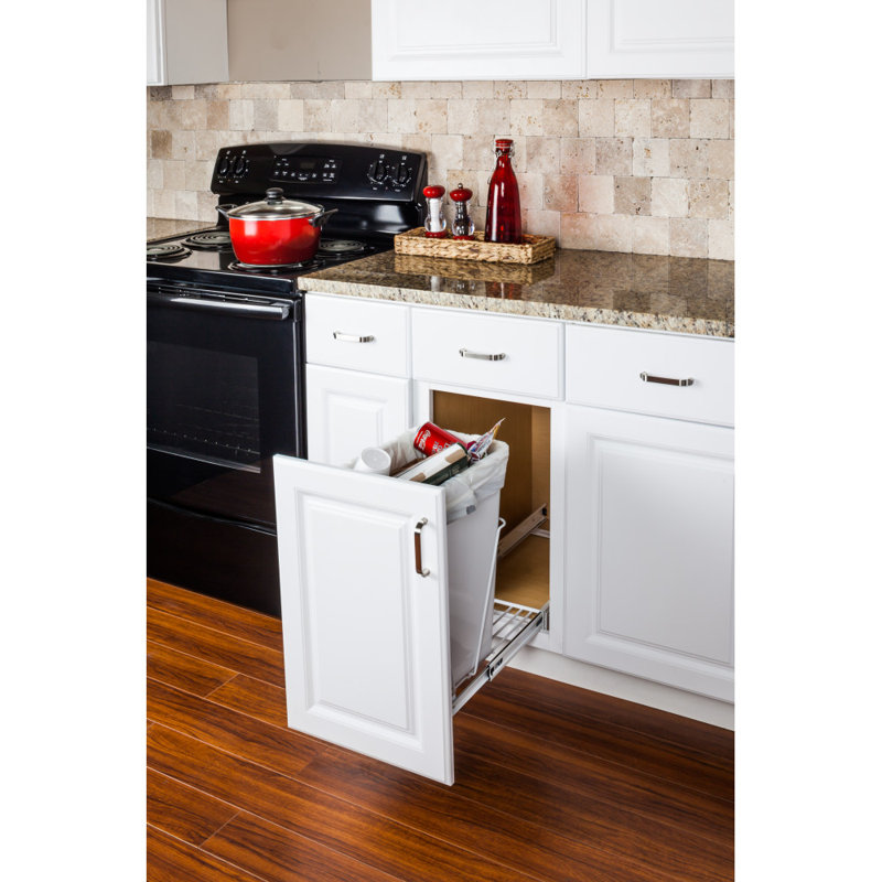 Steel Open Pull Out Trash Can, White