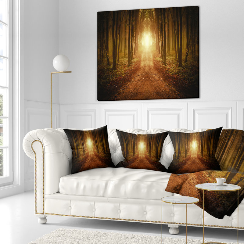 Coussin de paysage avec forêt symétrique, 16 po x 1 po, Coussin décoratif