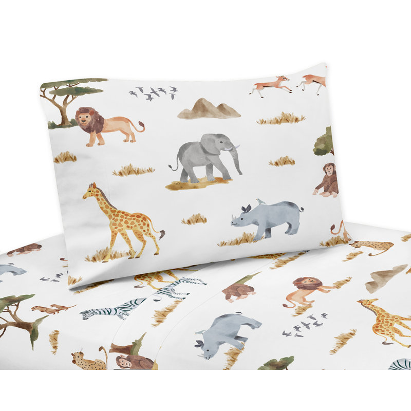 White Jungle Animal Print Microfiber Twin Sheet Set