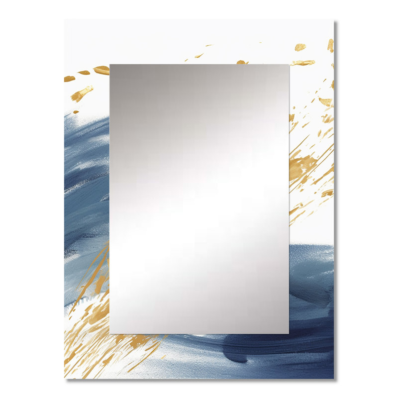 Lissie Dark Blue and Gold Abstract IV - Fractals Decorative Wall Mirror, Modern Mirror, Printed Metal Art, 40" x 30"