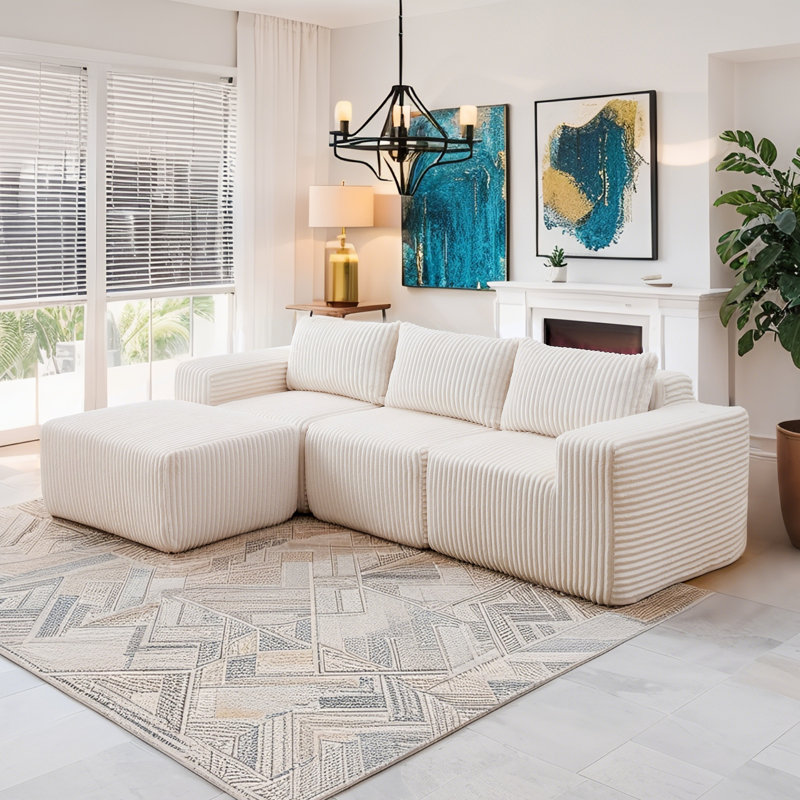 Boneless Creamy Modular Suede Sofa: Space-Saving Chic