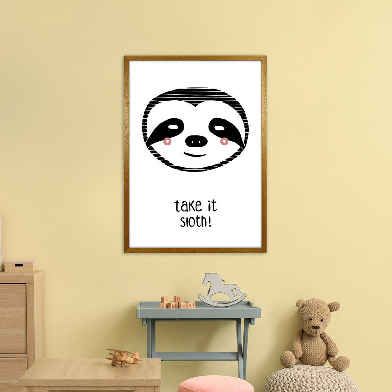 Sloth by Miniofmine - Print, 88cm H x 64cm W x 3cm D, Brown Framed