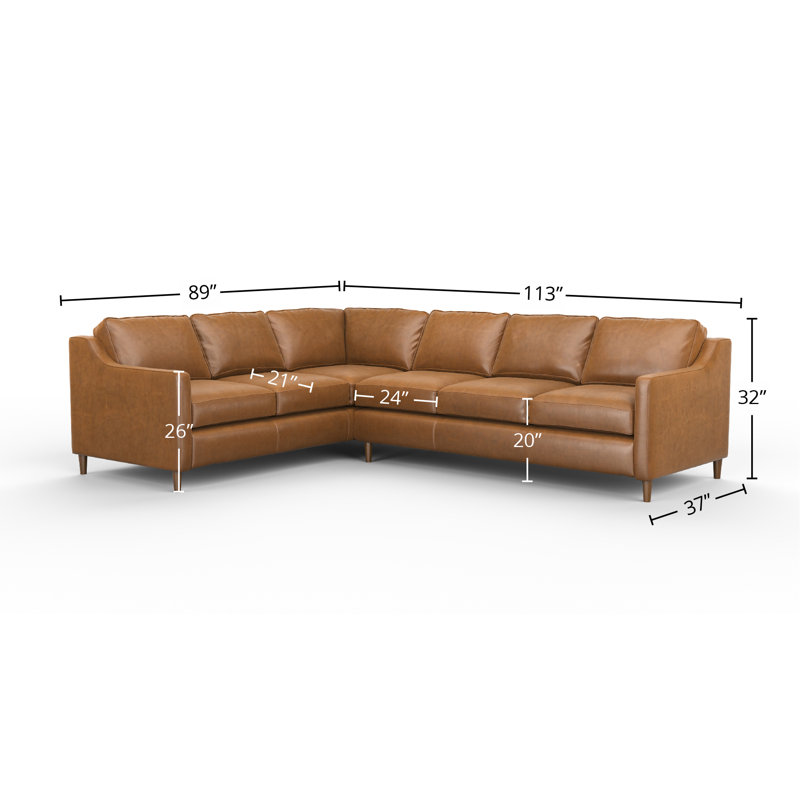 Sorrento 3x2 100% Full Top Grain Leather Sectional, Right Hand Facing, Steeplechase Saddle Genuine Leather