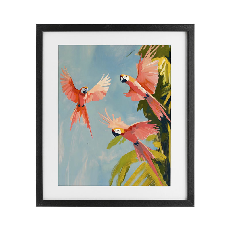 «Botanical Parrots in Flight», reproduction encadrée sous verre, conception de The Prints Vibe, 16 x 13
