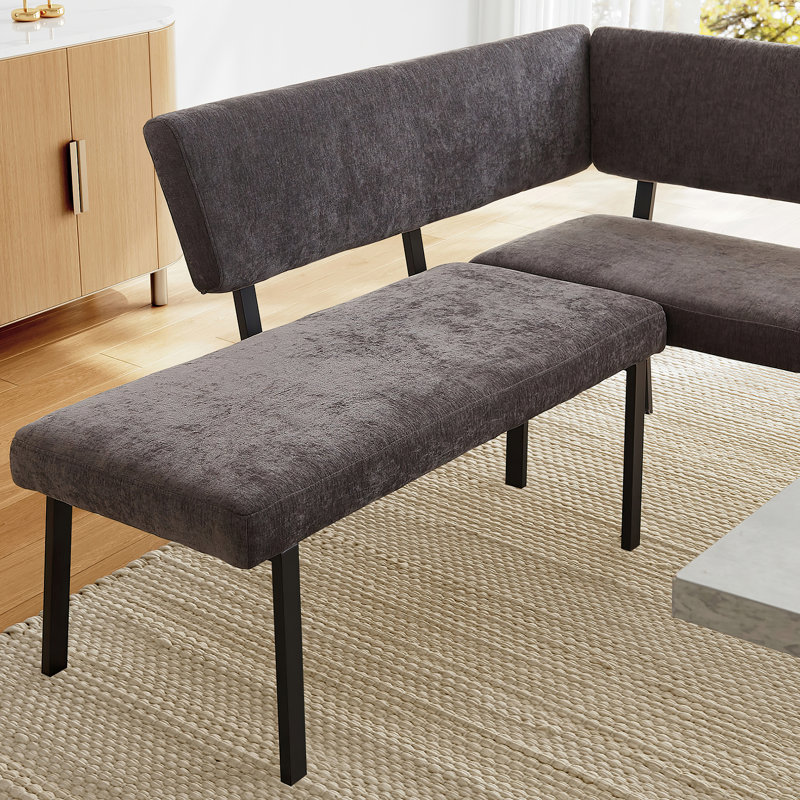 Banc d'angle moderne avec revêtement et pieds en métal, Gris