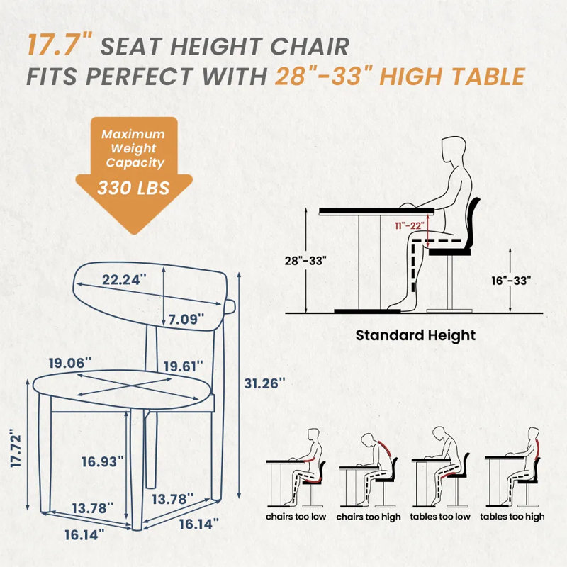 Maxwell Mid-Century Modern Wood Dining Chairs, Upholstered Cotton Linen Wood Dining Chair Side Chair, Fully Assembled
