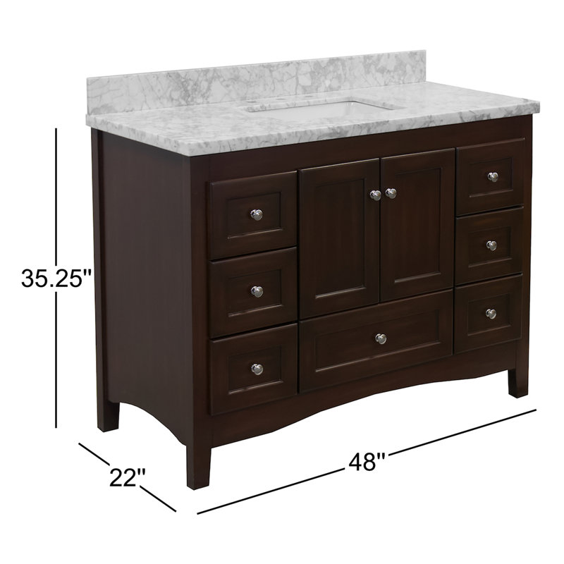 Ensemble de meuble-lavabo simple de 48 po Edber, Marbre de Carrare, Chocolat