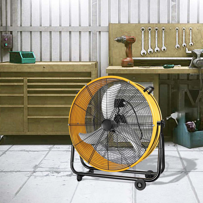 30 in. 3 Speed Yellow Heavy Duty Metal Industrial Drum Fan, Air Circulation