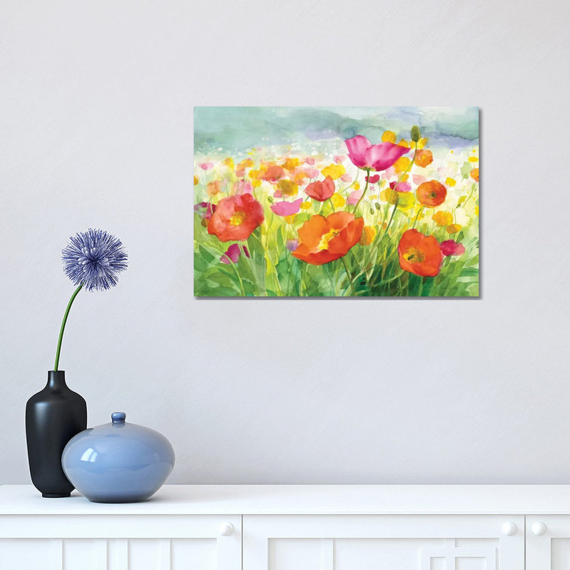 Meadow Poppies 1 Piece Painting on Canvas, 30.48 cm H x 45.72 cm W, Wrapped Canvas