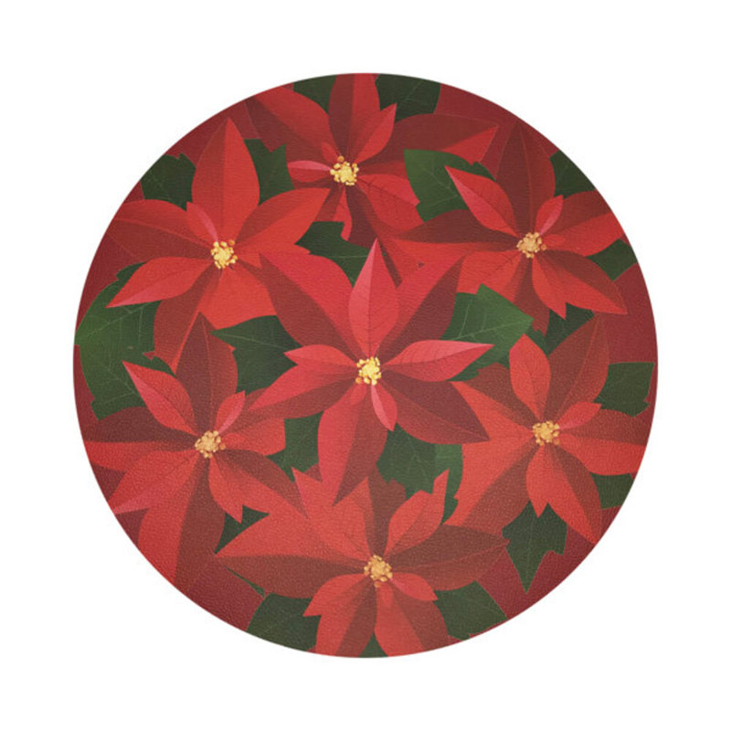 Christmas Poinsettia Vegan Leather Round Coasters
