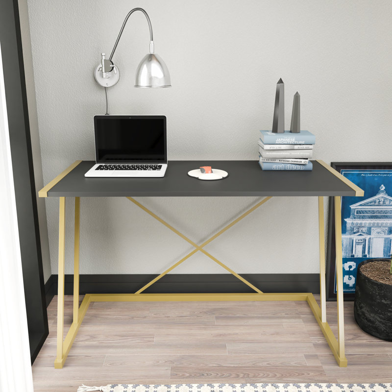 Lenes 120cm W Rectangular Desk, Black/Gold