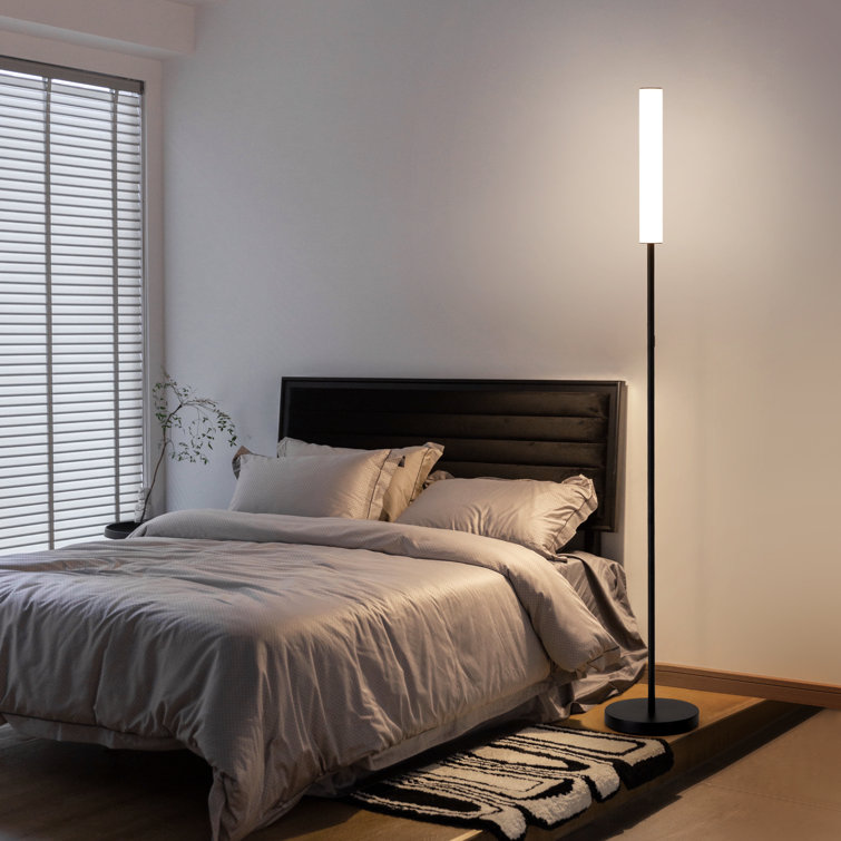 Modern LED Floor Lamp With Remote And Touch Control, Standing Lamp With White Cylinder Shade