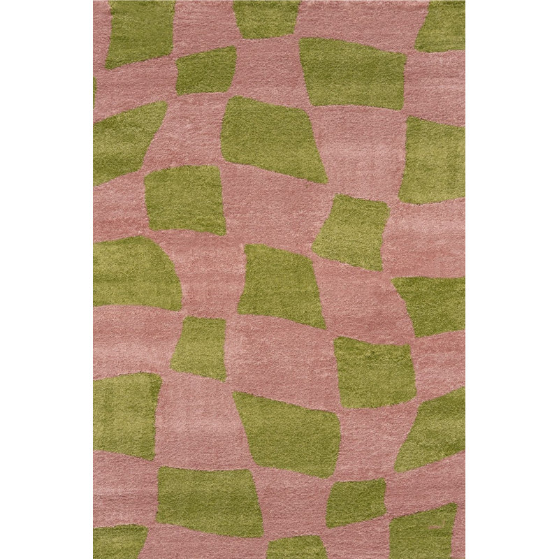 Joli Chequered Area Rug Soft Dense Pile for Living Rooms and Bedrooms, Rectangle 160 x 230 cm, Green/Pink