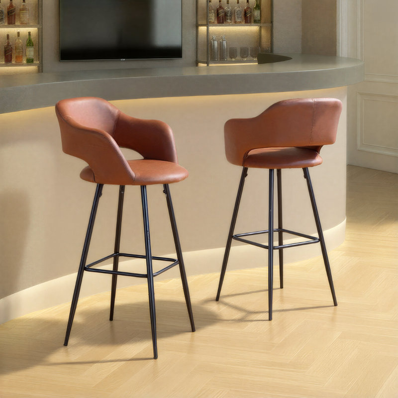 Lake Upholstered Counter Stool with Metal Frame, Brown, Bar Stool (30" Seat Height)