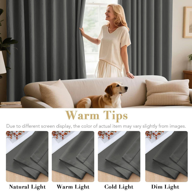 100 % Polyester Blackout Eyelet Room Darkening  Thermal Curtain (Set of 2), 228 cm Width x 228 cm Drop, Dark Grey