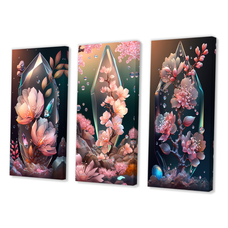 «Cherry Blossums», 3 pièces sur toile, Toile tendue, H 20 po x l 36 po