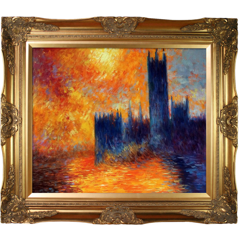 "maison du parlement de style soleil" par claude monet-peinture sur toile encadrée, H 28 po x l 32 po x P 2 po, Or victorien