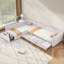 Lit de jour rembourré en L avec lit gigogne coulissant et grand tiroir de rangement, canapé-lit multifonctionnel pour petits espaces, lit de jour capitonné moderne disponible en beige, gris et rose-491548177