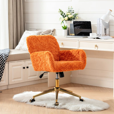 Chaise de bureau artificielle en laine d'alpaga, base en métal, fauteuil inclinable allongé de 40 mm de largeur, orange pour utilisation dans la chambre à coucher, orange, laine, plus grande taille