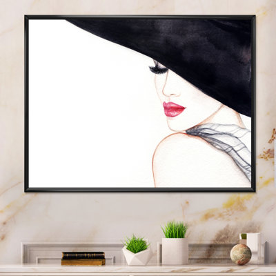 " Stylish Fashionista With Black Hat And Red Lips "