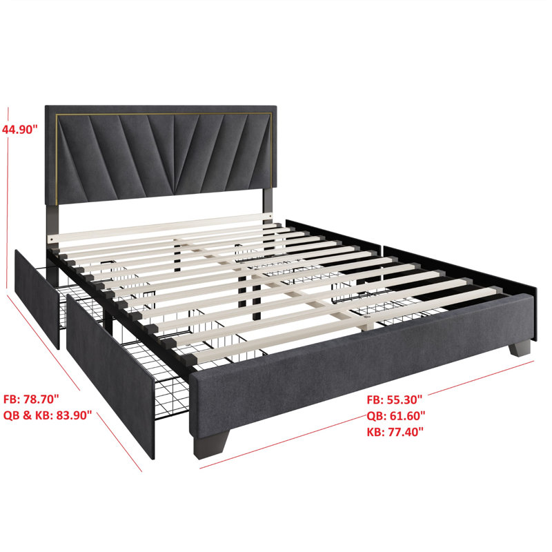 Jannean Upholstered Platform Storage Bed, Dark Gray, King