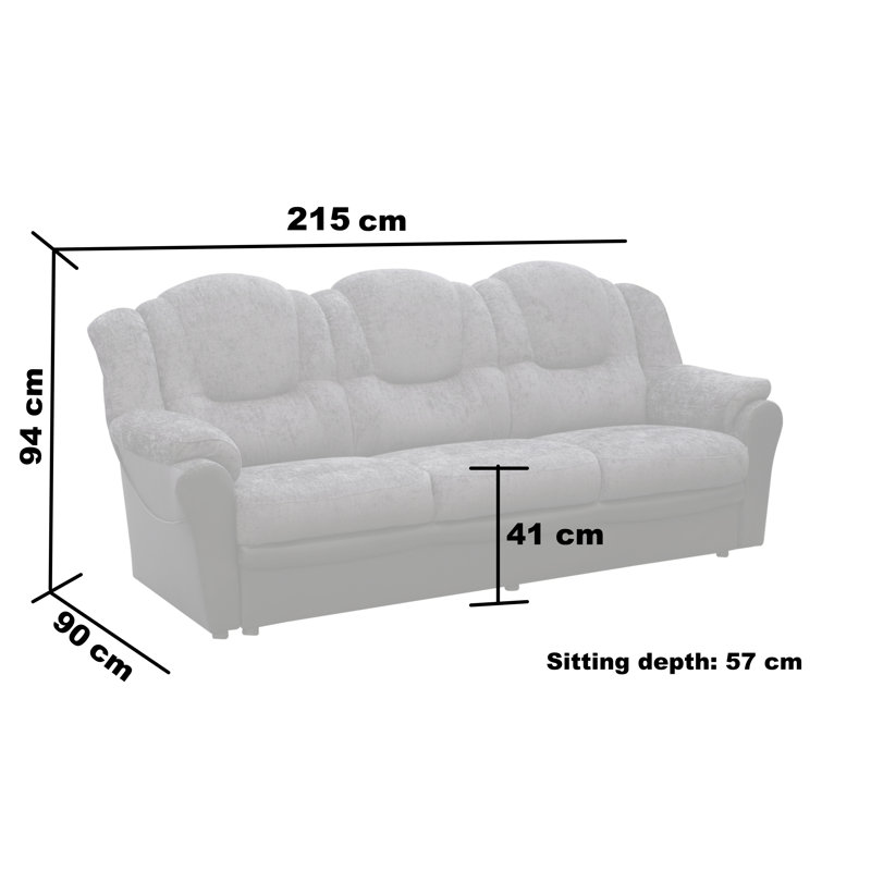Texas 3 Seater Sofa, Grey/Black