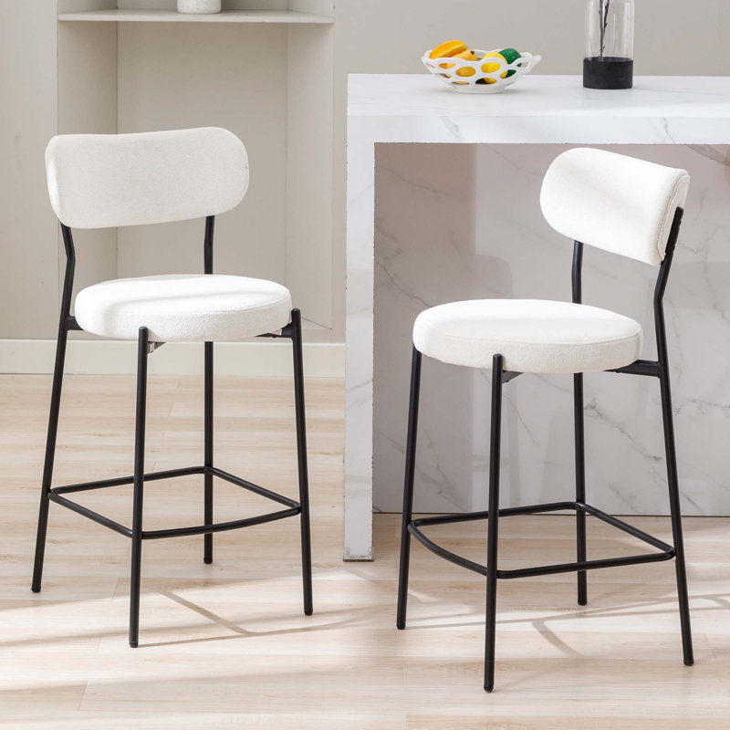 Mateiu 66cm Boucle Fabric Bar Stool, Cream