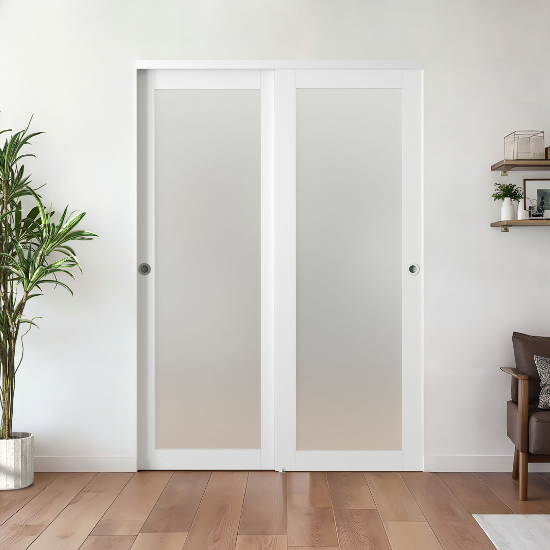 80'' Frosted Glass Sliding Closet Doors With Installation Hardware Kit DoorFusion 