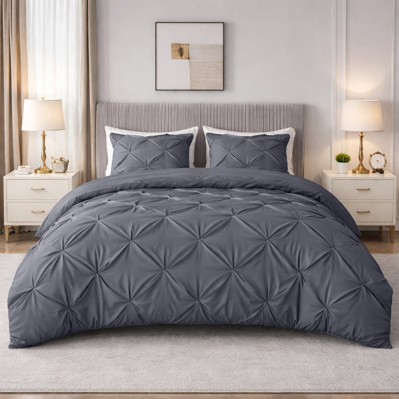Pintuck Microfiber Duvet Cover Set with Pillowcases – Pleated Textured Bedding, Soft Luxury Quilt Cover, Breathable All-Season Comforter Cover, Modern Hotel Style Bed Set
