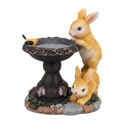 Garden Ornaments Outdoor Rabbit & Bird Solar Resin Artwork Bath For Patio
