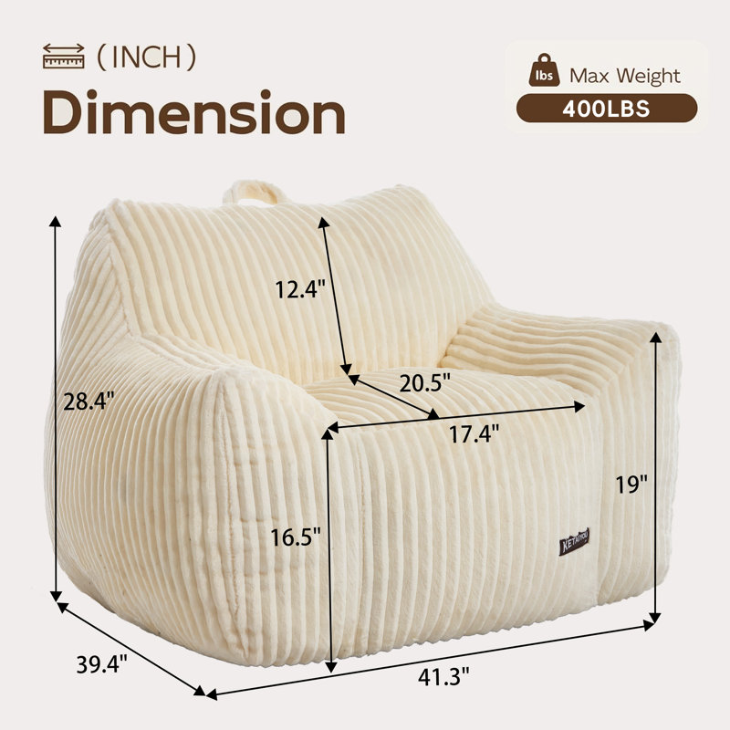 Giant Plush Bean Bag Chair for Adults Teens, Ultra Soft Comfy Beanbag Lounge Lazy Floor Sofa Accent Chair with Back Support for Living Room, Bedroom,Stuffed BeanBag Chair
