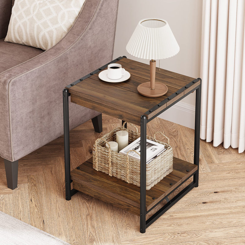 19.6'' W Metal Nightstand, Brown