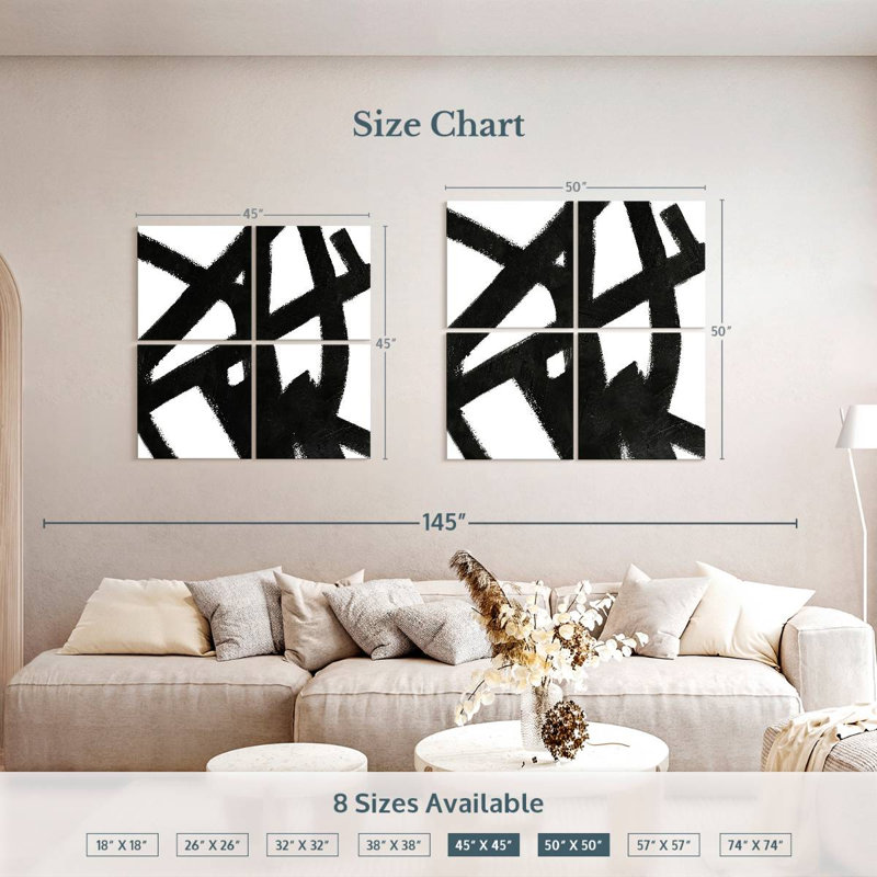 Black Ink Streaks II, 50" H x 50" W