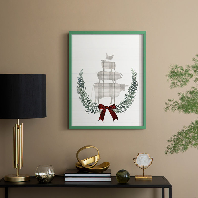 Yuletide Animals I, reproduction encadrée - bois massif, Vert, H 15 po x l 12 po
