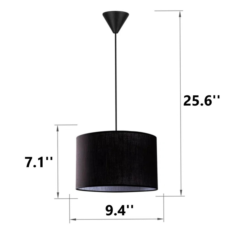 Lustre en métal avec capuchon en coton, Noir