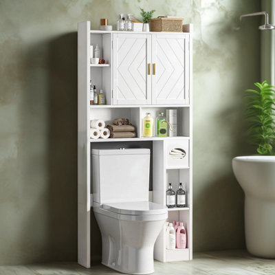 Over The Toilet Storage Cabinet With Adjustable Shelves & Toilet Paper Holder, Space-Saving Bathroom Organizer For Bathroom, Laundry Room, And Restroom