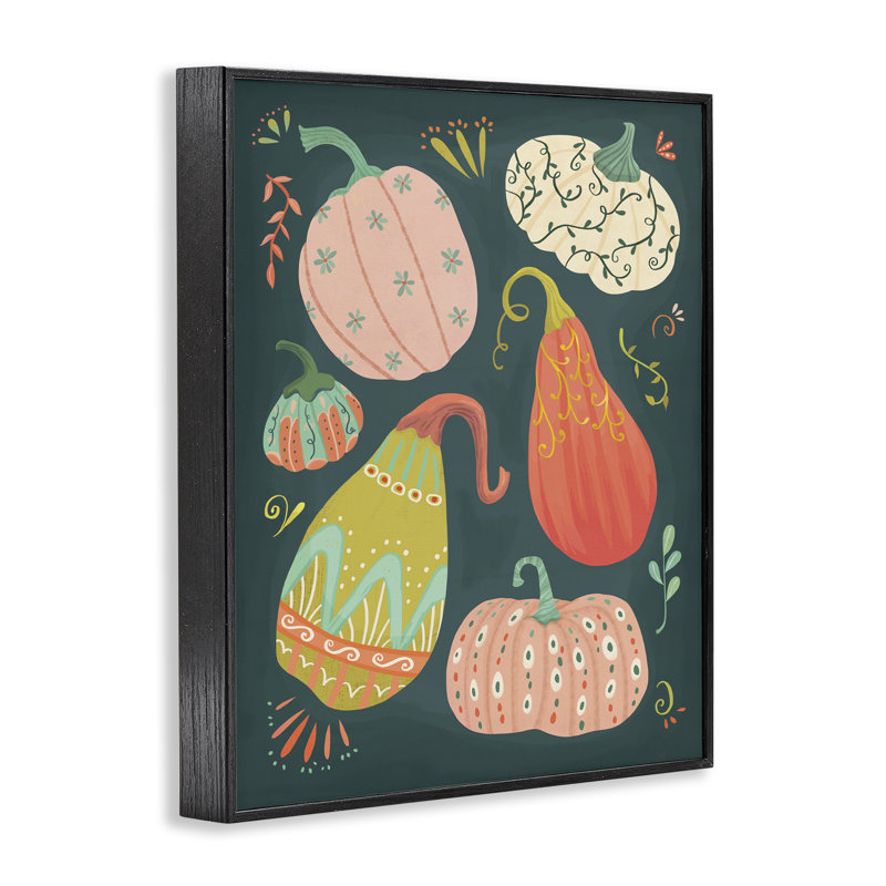  Patterned Autumn Gourds Giclee Art by Laura Watson, Black Framed, 14" H x 11" W