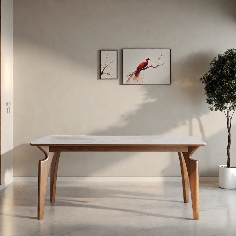Rectangular rock slab solid wood table, 29.52"H x 70.86"L x 35.43"W